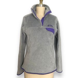 Patagonia Women Fleece Sweater High Neck Pullover Gray Purple Sweatshirt Size S